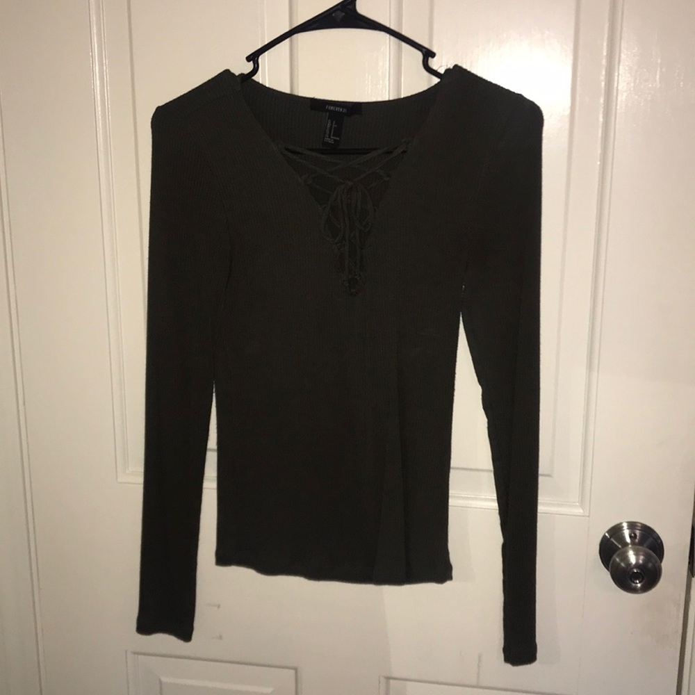Forever 21 Olive Green Tie Up Top
